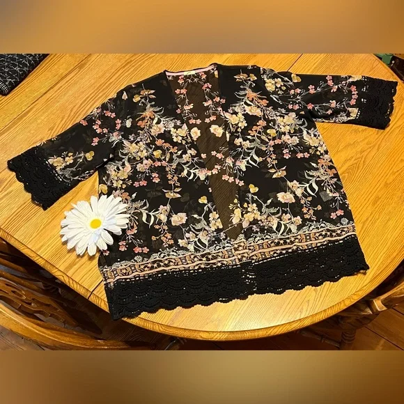 Mason & Belle Floral Black Kimono + Torrid Cami Lot - 1X 🖤 - Picture 6 of 16